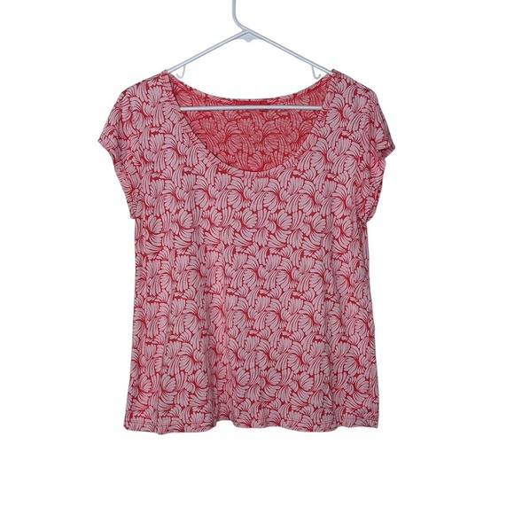 fresh produce Tops - Fresh Produce Womens Tee T-Shirt LARGE Coral AOP Scoop Neck Cap Cotton Light